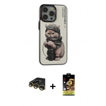 MARSİLYAN™- iPhone 14 Pro Max Kılıf Siluet Modern Özel Seri - Siyah Buffer Cam Ekran Koruyucu + Raze Metal Kamera Lens - GD