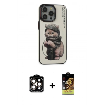 MARSİLYAN™- iPhone 14 Pro Max Kılıf Siluet Modern Özel Seri - Siyah Buffer Cam Ekran Koruyucu + PVD Metal Kamera Lens - TU