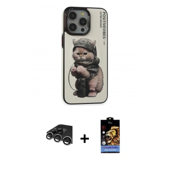 MARSİLYAN™- iPhone 14 Pro Max Kılıf Siluet Modern Özel Seri - Siyah Buffer Hayalet Cam Ekran Koruyucu + Raze Metal Kamera Lens - GS