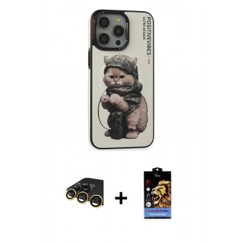 MARSİLYAN™- iPhone 14 Pro Max Kılıf Siluet Modern Özel Seri - Siyah Buffer Hayalet Cam Ekran Koruyucu + Raze Metal Kamera Lens - GD