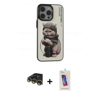 MARSİLYAN™- iPhone 14 Pro Max Kılıf Siluet Modern Özel Seri - Siyah Joko 5D Cam + Raze Metal Kamera Lens - GD