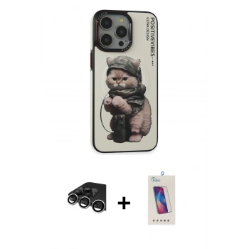 MARSİLYAN™- iPhone 14 Pro Max Kılıf Siluet Modern Özel Seri - Siyah Joko 5D Cam + Raze Metal Kamera Lens - GS
