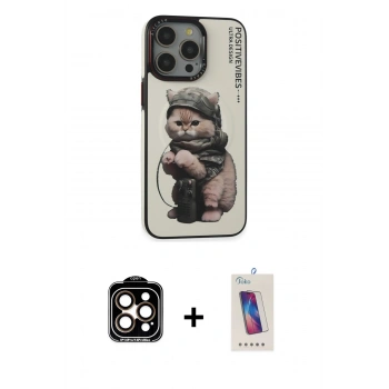 MARSİLYAN™- iPhone 14 Pro Max Kılıf Siluet Modern Özel Seri - Siyah Joko 5D Cam + PVD Metal Kamera Lens - TU