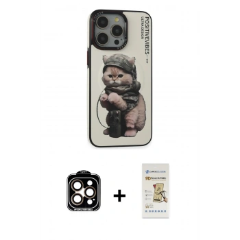 MARSİLYAN™- iPhone 14 Pro Max Kılıf Siluet Modern Özel Seri - Siyah Mat Seramik Nano Ekran Koruyucu + PVD Metal Kamera Lens - TU