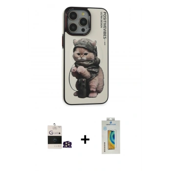 MARSİLYAN™- iPhone 14 Pro Max Kılıf Siluet Modern Özel Seri - Siyah Polymer Nano Ekran Koruyucu + Bilvis Titan Kamera Lens - GD