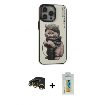 MARSİLYAN™- iPhone 14 Pro Max Kılıf Siluet Modern Özel Seri - Siyah Polymer Nano Ekran Koruyucu + Raze Metal Kamera Lens - GD