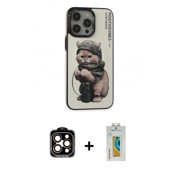 MARSİLYAN™- iPhone 14 Pro Max Kılıf Siluet Modern Özel Seri - Siyah Polymer Nano Ekran Koruyucu + PVD Metal Kamera Lens - TU