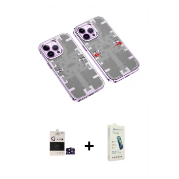 MARSİLYAN™- iPhone 14 Pro Max Kılıf Ufuk Doku Prime - Şeffaf Pasifik Cam Ekran Koruyucu + Bilvis Titan Kamera Lens - DNMR
