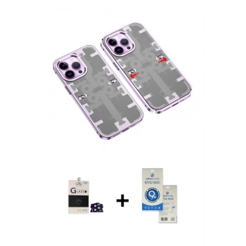 MARSİLYAN™- iPhone 14 Pro Max Kılıf Ufuk Doku Prime - Şeffaf Royal Nano Ekran Koruyucu + Bilvis Titan Kamera Lens - DNMR