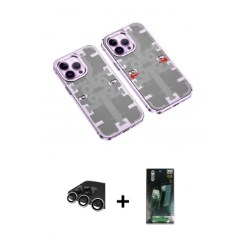 MARSİLYAN™- iPhone 14 Pro Max Kılıf Ufuk Doku Prime - Siyah 360 Mat Full Body Arka Koruyucu + Raze Metal Kamera Lens - GS
