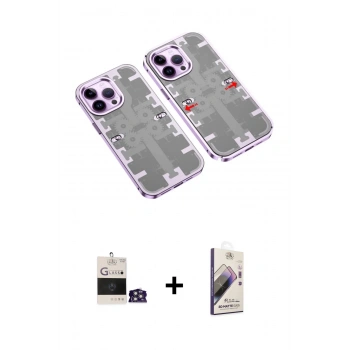 MARSİLYAN™- iPhone 14 Pro Max Kılıf Ufuk Doku Prime - Siyah Bilvis 3D Mat Cam Ekran Koruyucu + Bilvis Titan Kamera Lens - GS