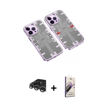 MARSİLYAN™- iPhone 14 Pro Max Kılıf Ufuk Doku Prime - Siyah Bilvis 3D Mat Cam Ekran Koruyucu + Raze Metal Kamera Lens - GS