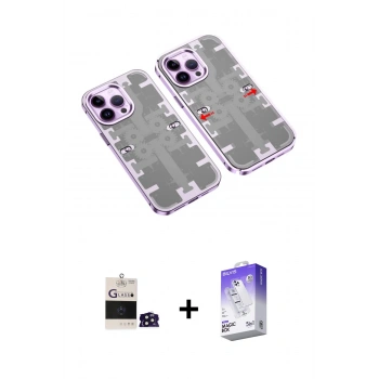 MARSİLYAN™- iPhone 14 Pro Max Kılıf Ufuk Doku Prime - Siyah Bilvis 5in1 3D Magic Cam Ekran Koruyucu + Bilvis Titan Kamera Lens - DNMR