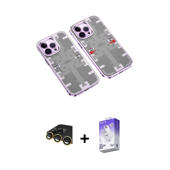 MARSİLYAN™- iPhone 14 Pro Max Kılıf Ufuk Doku Prime - Siyah Bilvis 5in1 3D Magic Cam Ekran Koruyucu + Raze Metal Kamera Lens - GD