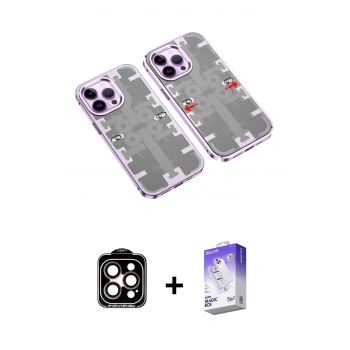 MARSİLYAN™- iPhone 14 Pro Max Kılıf Ufuk Doku Prime - Siyah Bilvis 5in1 3D Magic Cam Ekran Koruyucu + PVD Metal Kamera Lens - TU