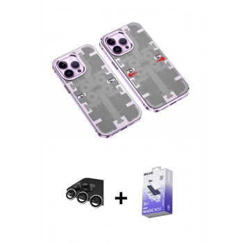 MARSİLYAN™- iPhone 14 Pro Max Kılıf Ufuk Doku Prime - Siyah Bilvis 5in1 5D Magic Hayalet Cam Ekran Koruyucu + Raze Metal Kamera Lens - GS