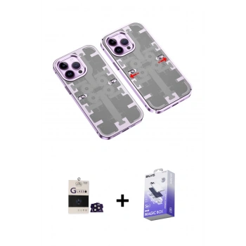 MARSİLYAN™- iPhone 14 Pro Max Kılıf Ufuk Doku Prime - Siyah Bilvis 5in1 5D Magic Hayalet Cam Ekran Koruyucu + Bilvis Titan Kamera Lens - DNMR