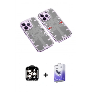 MARSİLYAN™- iPhone 14 Pro Max Kılıf Ufuk Doku Prime - Siyah Bilvis 5in1 5D Magic Hayalet Cam Ekran Koruyucu + PVD Metal Kamera Lens - TU