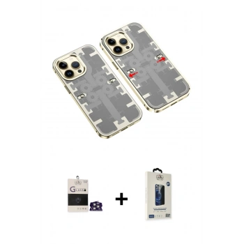 MARSİLYAN™- iPhone 14 Pro Max Kılıf Ufuk Doku Prime - Siyah Bilvis Hayalet Cam Ekran Koruyucu + Bilvis Titan Kamera Lens - GS