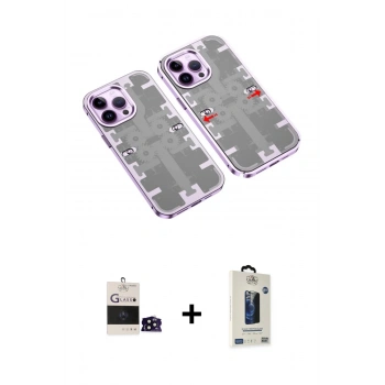 MARSİLYAN™- iPhone 14 Pro Max Kılıf Ufuk Doku Prime - Siyah Bilvis Hayalet Cam Ekran Koruyucu + Bilvis Titan Kamera Lens - SH