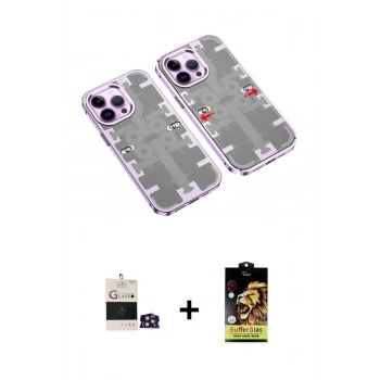MARSİLYAN™- iPhone 14 Pro Max Kılıf Ufuk Doku Prime - Siyah Buffer Cam Ekran Koruyucu + Bilvis Titan Kamera Lens - GD