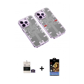 MARSİLYAN™- iPhone 14 Pro Max Kılıf Ufuk Doku Prime - Siyah Buffer Hayalet Cam Ekran Koruyucu + Bilvis Titan Kamera Lens - GD