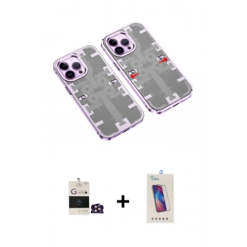 MARSİLYAN™- iPhone 14 Pro Max Kılıf Ufuk Doku Prime - Siyah Joko 5D Cam + Bilvis Titan Kamera Lens - GD