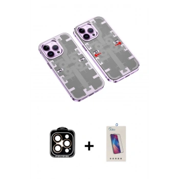 MARSİLYAN™- iPhone 14 Pro Max Kılıf Ufuk Doku Prime - Siyah Joko 5D Cam + PVD Metal Kamera Lens - TU