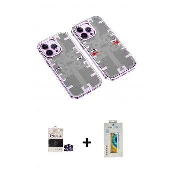MARSİLYAN™- iPhone 14 Pro Max Kılıf Ufuk Doku Prime - Siyah Polymer Nano Ekran Koruyucu + Bilvis Titan Kamera Lens - GS
