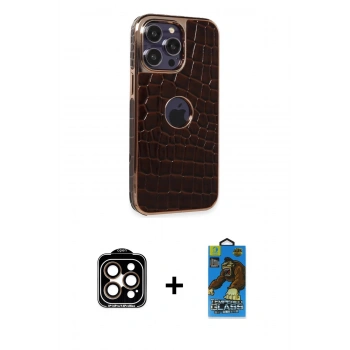 MARSİLYAN™- iPhone 14 Pro Max Kılıf Ufuk Form Prime - Siyah 18D Cam Ekran Koruyucu + PVD Metal Kamera Lens - TU