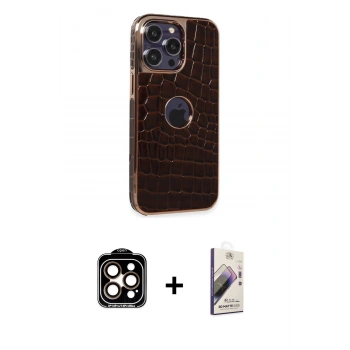 MARSİLYAN™- iPhone 14 Pro Max Kılıf Ufuk Form Prime - Siyah Bilvis 3D Mat Cam Ekran Koruyucu + PVD Metal Kamera Lens - TU