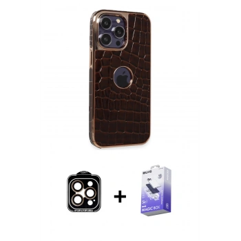 MARSİLYAN™- iPhone 14 Pro Max Kılıf Ufuk Form Prime - Siyah Bilvis 5in1 5D Magic Hayalet Cam Ekran Koruyucu + PVD Metal Kamera Lens - TU