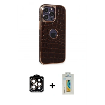 MARSİLYAN™- iPhone 14 Pro Max Kılıf Ufuk Form Prime - Siyah Polymer Nano Ekran Koruyucu + PVD Metal Kamera Lens - TU