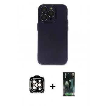 MARSİLYAN™- iPhone 14 Pro Max Kılıf Ufuk Minimal Özel Seri - Şeffaf 360 Full Body Arka Koruyucu + PVD Metal Kamera Lens - TU