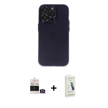 MARSİLYAN™- iPhone 14 Pro Max Kılıf Ufuk Minimal Özel Seri - Şeffaf Pasifik Cam Ekran Koruyucu + Bilvis Titan Kamera Lens - GD