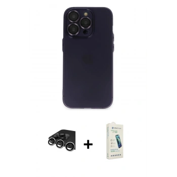 MARSİLYAN™- iPhone 14 Pro Max Kılıf Ufuk Minimal Özel Seri - Şeffaf Pasifik Cam Ekran Koruyucu + Raze Metal Kamera Lens - GS