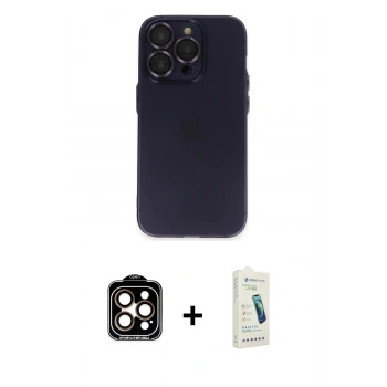 MARSİLYAN™- iPhone 14 Pro Max Kılıf Ufuk Minimal Özel Seri - Şeffaf Pasifik Cam Ekran Koruyucu + PVD Metal Kamera Lens - TU