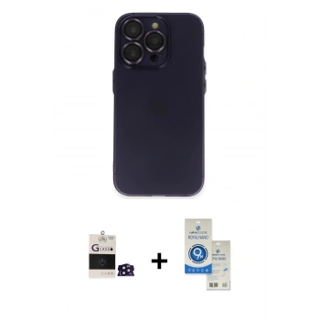 MARSİLYAN™- iPhone 14 Pro Max Kılıf Ufuk Minimal Özel Seri - Şeffaf Royal Nano Ekran Koruyucu + Bilvis Titan Kamera Lens - DNMR