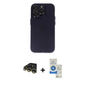 MARSİLYAN™- iPhone 14 Pro Max Kılıf Ufuk Minimal Özel Seri - Şeffaf Royal Nano Ekran Koruyucu + Raze Metal Kamera Lens - GD