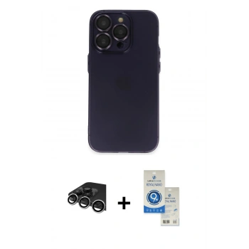 MARSİLYAN™- iPhone 14 Pro Max Kılıf Ufuk Minimal Özel Seri - Şeffaf Royal Nano Ekran Koruyucu + Raze Metal Kamera Lens - GS
