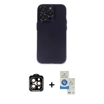 MARSİLYAN™- iPhone 14 Pro Max Kılıf Ufuk Minimal Özel Seri - Şeffaf Royal Nano Ekran Koruyucu + PVD Metal Kamera Lens - TU