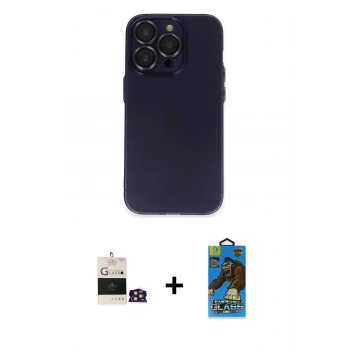 MARSİLYAN™- iPhone 14 Pro Max Kılıf Ufuk Minimal Özel Seri - Siyah 18D Cam Ekran Koruyucu + Bilvis Titan Kamera Lens - GD