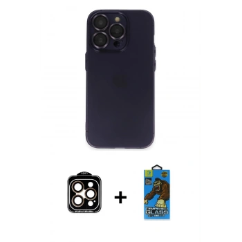 MARSİLYAN™- iPhone 14 Pro Max Kılıf Ufuk Minimal Özel Seri - Siyah 18D Cam Ekran Koruyucu + PVD Metal Kamera Lens - TU
