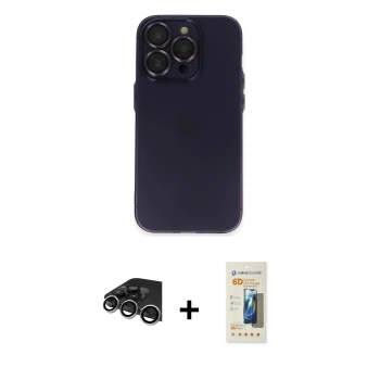 MARSİLYAN™- iPhone 14 Pro Max Kılıf Ufuk Minimal Özel Seri - Siyah 6D Mat Seramik Hayalet Nano Ekran Koruyucu + Raze Metal Kamera Lens - GS