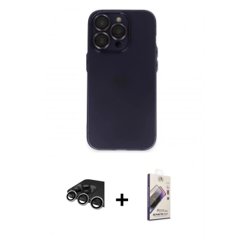 MARSİLYAN™- iPhone 14 Pro Max Kılıf Ufuk Minimal Özel Seri - Siyah Bilvis 3D Mat Cam Ekran Koruyucu + Raze Metal Kamera Lens - GS