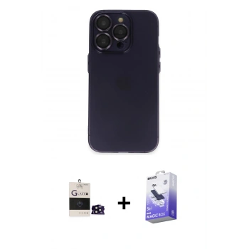 MARSİLYAN™- iPhone 14 Pro Max Kılıf Ufuk Minimal Özel Seri - Siyah Bilvis 5in1 5D Magic Hayalet Cam Ekran Koruyucu + Bilvis Titan Kamera Lens - SH