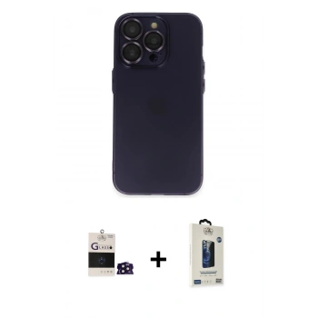 MARSİLYAN™- iPhone 14 Pro Max Kılıf Ufuk Minimal Özel Seri - Siyah Bilvis Hayalet Cam Ekran Koruyucu + Bilvis Titan Kamera Lens - DNMR