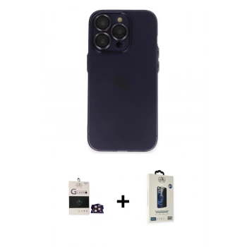 MARSİLYAN™- iPhone 14 Pro Max Kılıf Ufuk Minimal Özel Seri - Siyah Bilvis Hayalet Cam Ekran Koruyucu + Bilvis Titan Kamera Lens - GD