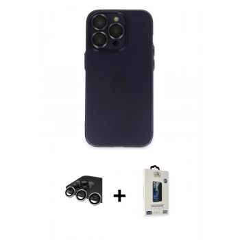 MARSİLYAN™- iPhone 14 Pro Max Kılıf Ufuk Minimal Özel Seri - Siyah Bilvis Hayalet Cam Ekran Koruyucu + Raze Metal Kamera Lens - GS
