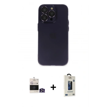 MARSİLYAN™- iPhone 14 Pro Max Kılıf Ufuk Minimal Özel Seri - Siyah Bilvis Hayalet Cam Ekran Koruyucu + Bilvis Titan Kamera Lens - GS